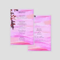 Autumn Pink Orange Leaves Wedding Laminated Menu