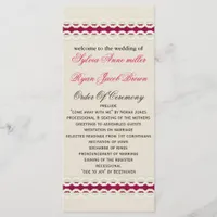 Fuchsia Rustic burlap and lace wedding Program