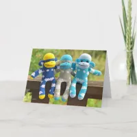 Triplets Sock Monkey Greetingcard Card