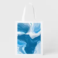  Blue and White Digital Fluid Art Marble   Grocery Bag