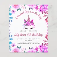 BUDGET Unicorn Face Floral Birthday Invitation Flyer