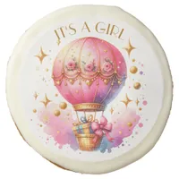 It's a Girl Pink Gold Hot Air Balloons Baby Shower Sugar Cookie