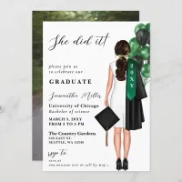 Green Minimalist Photo She Did It Graduation Invitation