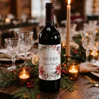 Red Poinsettia Winter Botanical Wedding Favor Wine Label
