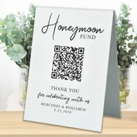Honeymoon Fund Simple Handwritten QR Code Wedding  Table Tent Sign