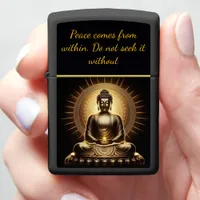 Golden Buddha radiating tranquility.  Zippo Lighter