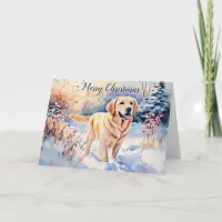 Watercolor Labrador Dog In Snow Merry Christmas Card