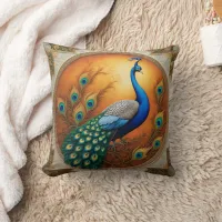 Peacock's Feathers in Golden Light Throw Pillow