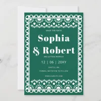 Mexican Fiesta Emerald Papel Picado Boho Wedding Save The Date