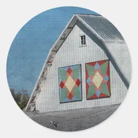 A Barn With Two Quilts Classic Round Sticker