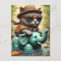 Adorable Cat With on Elephant Floatie Postcard