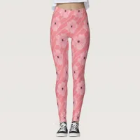 Pink Flowers And Stripes Leggings