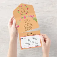 Pink Floral Greenery Orange Delight Chic Wed RSVP All In One Invitation