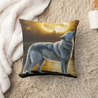 Wolf Howling Under Full Moon by Serene Lake Throw Pillow