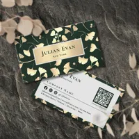 Vintage Emerald Green Shiny Ginkgo Gold Leaf Business Card