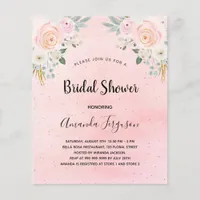 Bridal shower blush pink floral budget invitation flyer