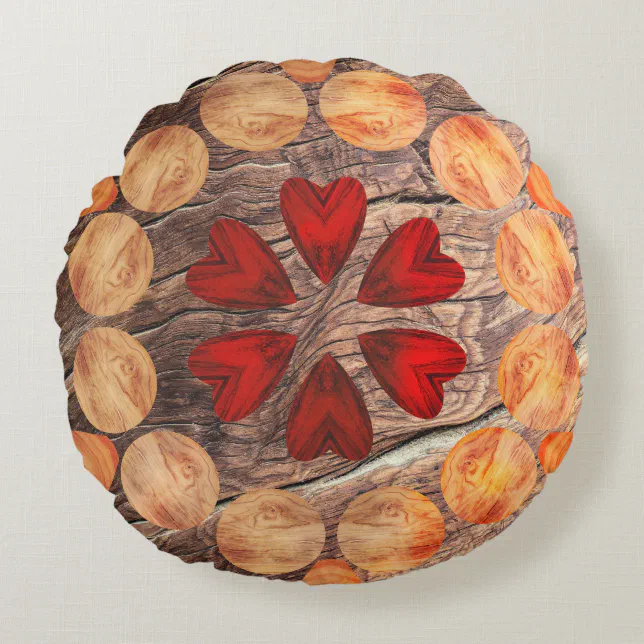 Hearts and circles in Kaleidoscope Round Pillow