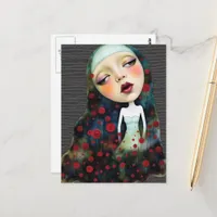 Woman In the Secrect Garden With Flowers Postcard