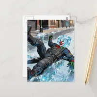 Funny clown icecube falling on ice  postcard