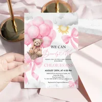 Pink We Can Bearly Wait Baby Shower Invitation