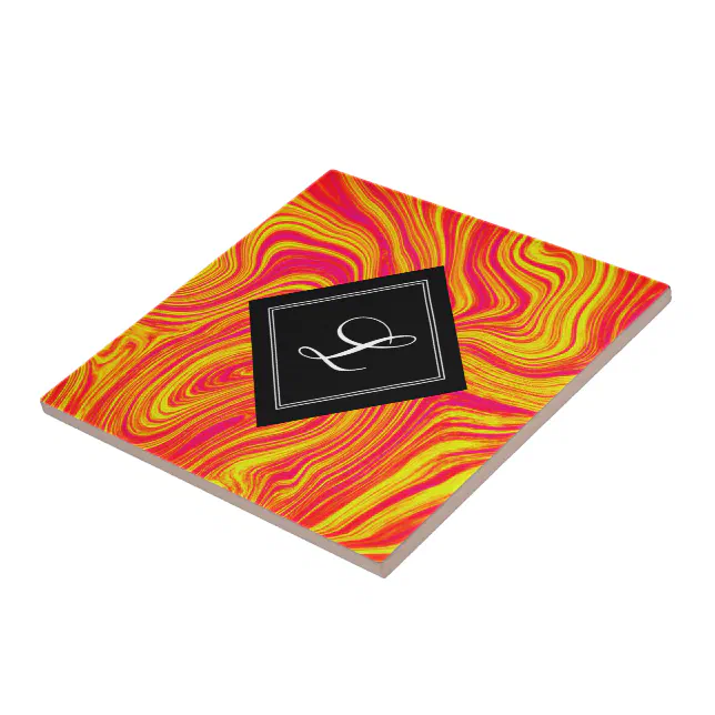 Abstract Modern Red Yellow Liquid Marble Ceramic Tile