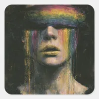 Woman in Rainbow Blindfold Square Sticker