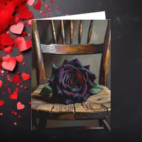 Pretty Black Rose on Rustic Chair Valentine's Day Card