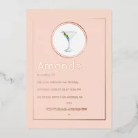 Rose Gold and Blush Pink Birthday Cocktail Party Foil Invitation