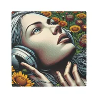 Beautiful Woman with Headphones in Sunflowers Metal Print