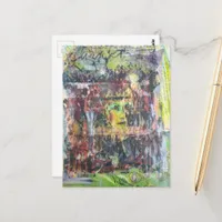 Unique colorful green vintage face mixed media postcard