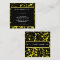  Yellow and Black Paint Splatter Beauty Stylist  Square Business Card