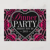 Modern Tribal Hot Pink Black Dinner Party Invite