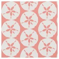 White Sand Dollar Seashells on Coral Pink Fabric