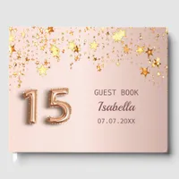 Quinceanera blush rose gold stars name guest book