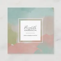 Abstract Pastel Watercolors Makeup Artist Square Business Card