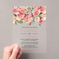 Peach and Coral Flowers Floral wedding invitation