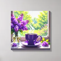 Pretty Purple Lilacs and Coffee  Canvas Print