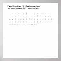 Youthlove Font Glyphs Contact Sheet Poster