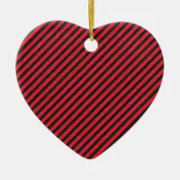 Black Red Thin Diagonal Stripes Ceramic Ornament