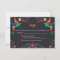 Black Colorful Floral Nuestra Boda Spanish Wedding RSVP Card