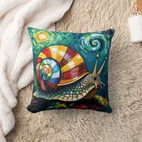 Vibrantly Colorful Impasto Whimsical Snail Throw Pillow