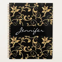 Designer Royal Black and Gold  Damask Personalized Planner