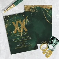 Fine Lines Gold Abstract Graduation Emerald ID867 Invitation