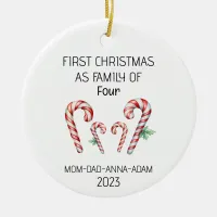 First Christmas Family of Four Candy Canes  Ceramic Ornament