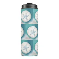 Teal Starfish and Sand Dollar Beachy  Thermal Tumbler