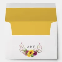 Bohemian Sun and Burgundy Plum Floral Wedding Envelope