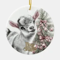 Baby Goat Christmas 14 and YOUR PHOTO Ceramic Ornament