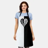 Black &White Filigree Heart Apron