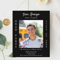 Graduation party black white photo invitation