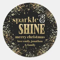 Sparkle Shine Gold typography Merry Christmas Classic Round Sticker